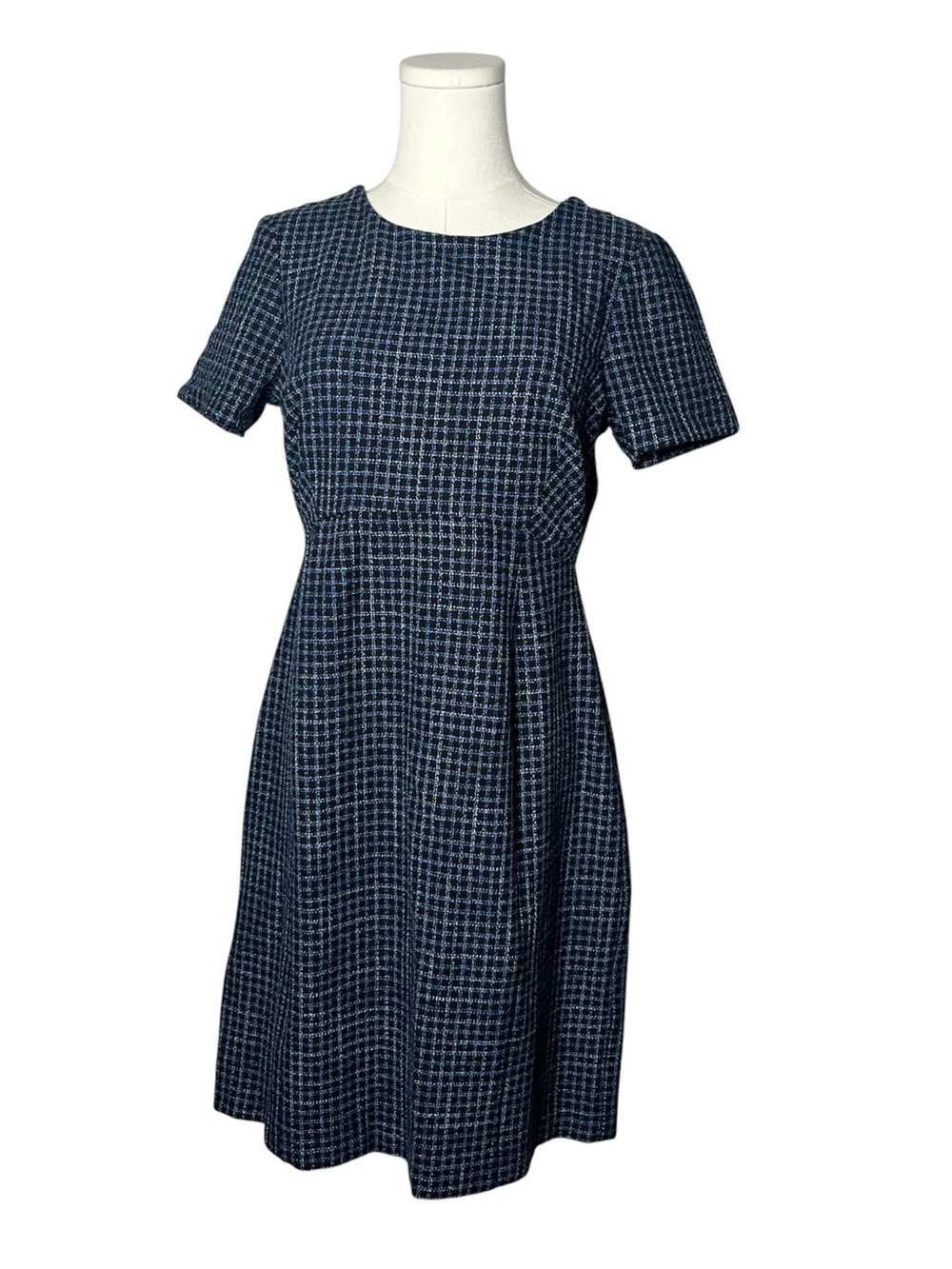 Seraphine The Work Edit Navy Stretch Tweed Short Sleeve Dress Career Maternity - Picture 2 of 7